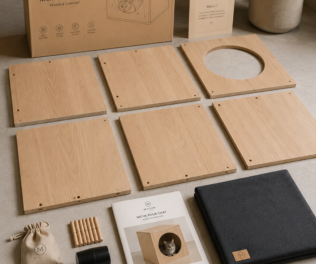 kit diy bois à assembler - cabane chat - maison - refuge - famille - decoration